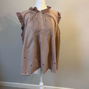 LOGO by Lori Goldstein Women's Ruffled Sleeveless Top - Brown‎